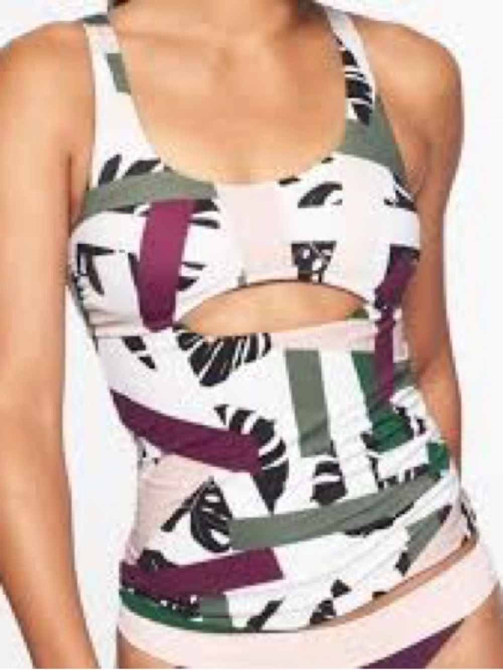 Athleta Abstract Cutout Tankini Top in White, Olive, Plum NWT